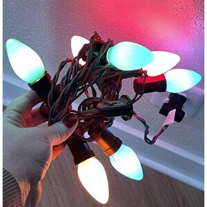 Vintage Light Strand Christmas Lights C9 Green/red Wire 7 Bulb Works